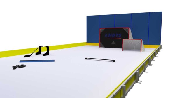 Hockey training aids and protective nets for an effective shooting zone setup.